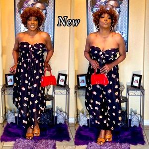 Fire Los Angeles Black and Red Jumpsuit with Sweetheart Neckline